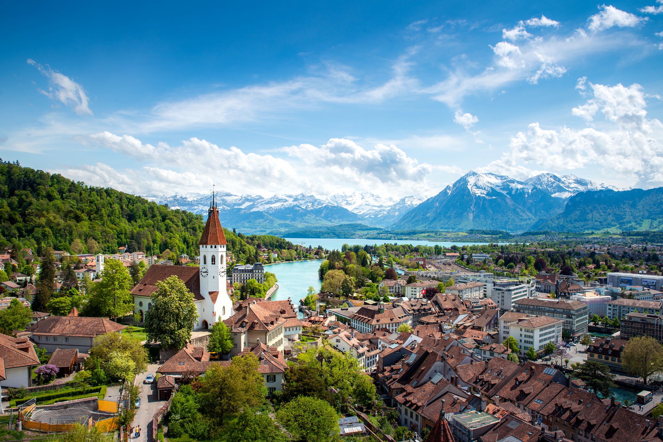 Thun is a fairytale lakeside town in Switzerland surrounded by snow-capped mountains