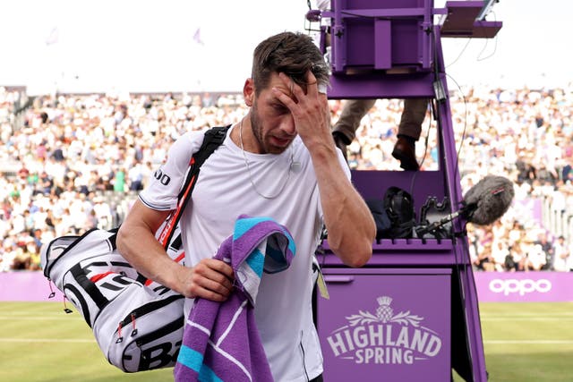 <p>Cameron Norrie reacts after his defeat in the Queen’s quarter-final </p>