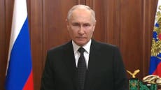 Ukraine-Russia war – live: Furious Putin calls Wagner mutiny ‘treason’ and ‘mortal blow’ to troops