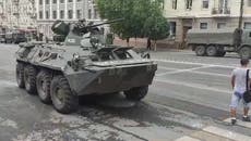 Military vehicles on streets of Rostov-on-Don as Wagner chief claims control of HQ