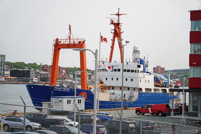 The Polar Prince, the main support ship for the Titan submersible, arrived a St John’s harbour on Saturday (Jordan Pettitt/PA)