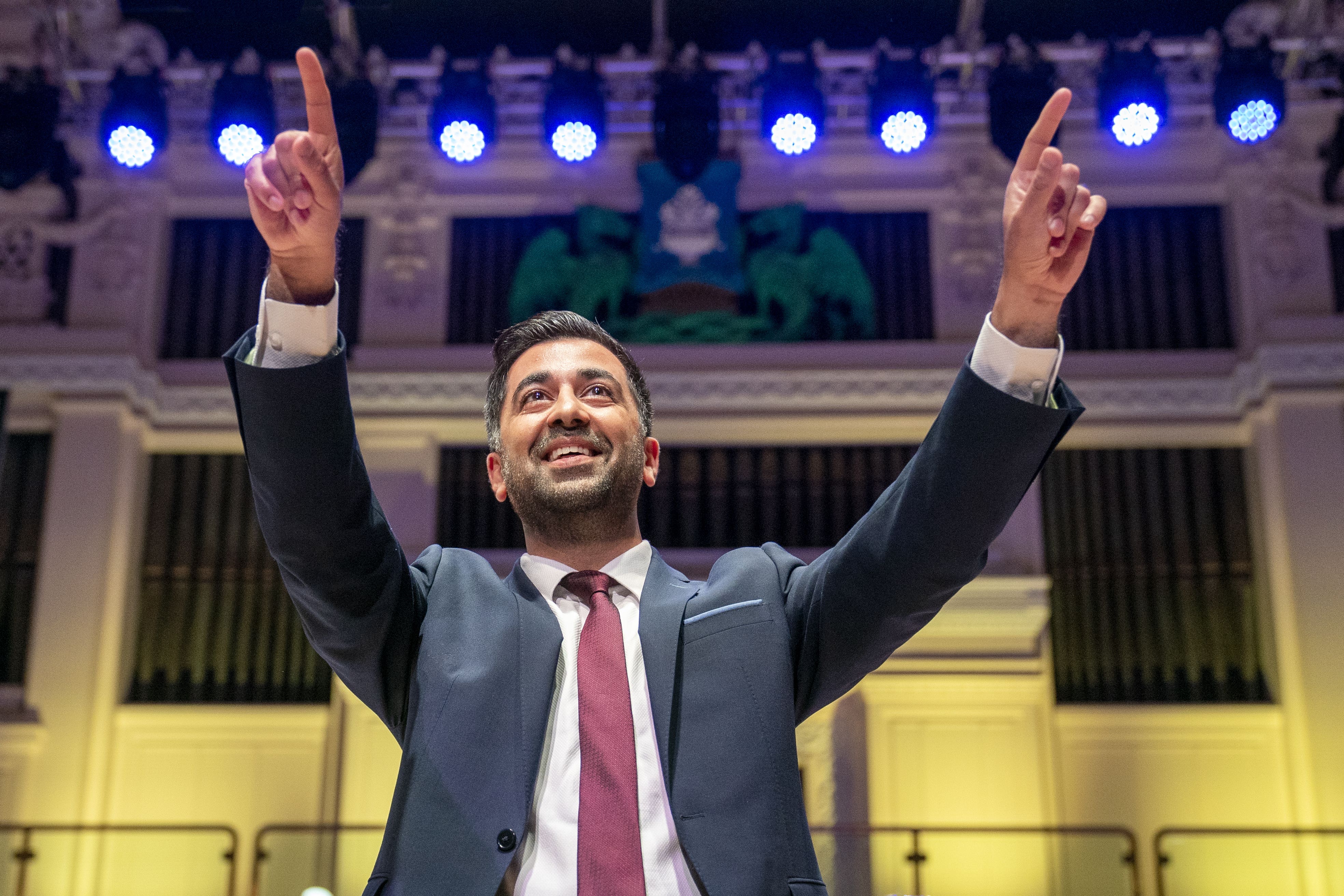 First Minister Humza Yousaf gave a speech at the SNP independence convention at Caird Hall in Dundee (Jane Barlow/PA)