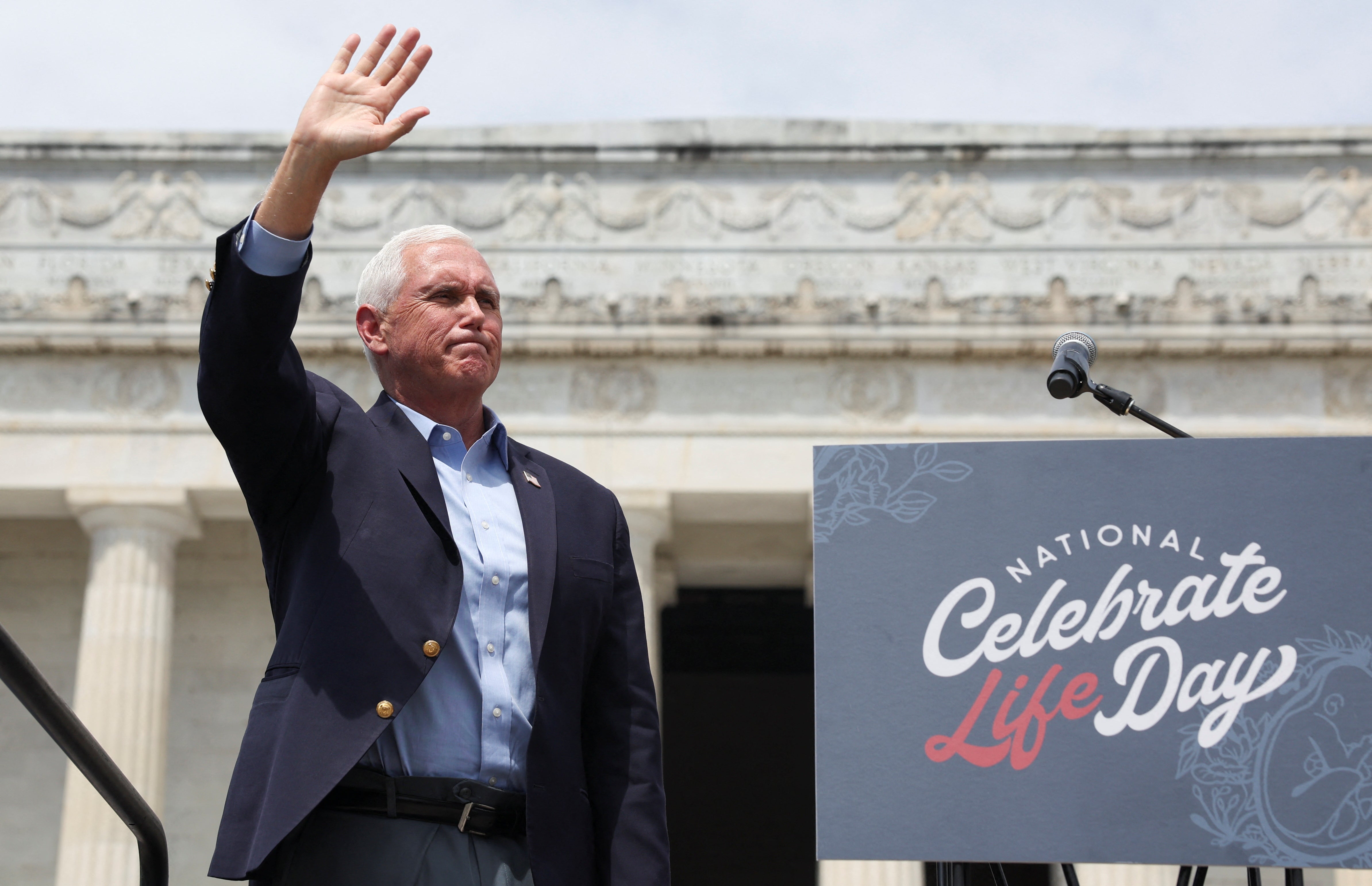 Mike Pence, among candidates vying for the 2024 Republican nomination for president, speaks to anti-abortion supporters in Washington DC on 24 June.