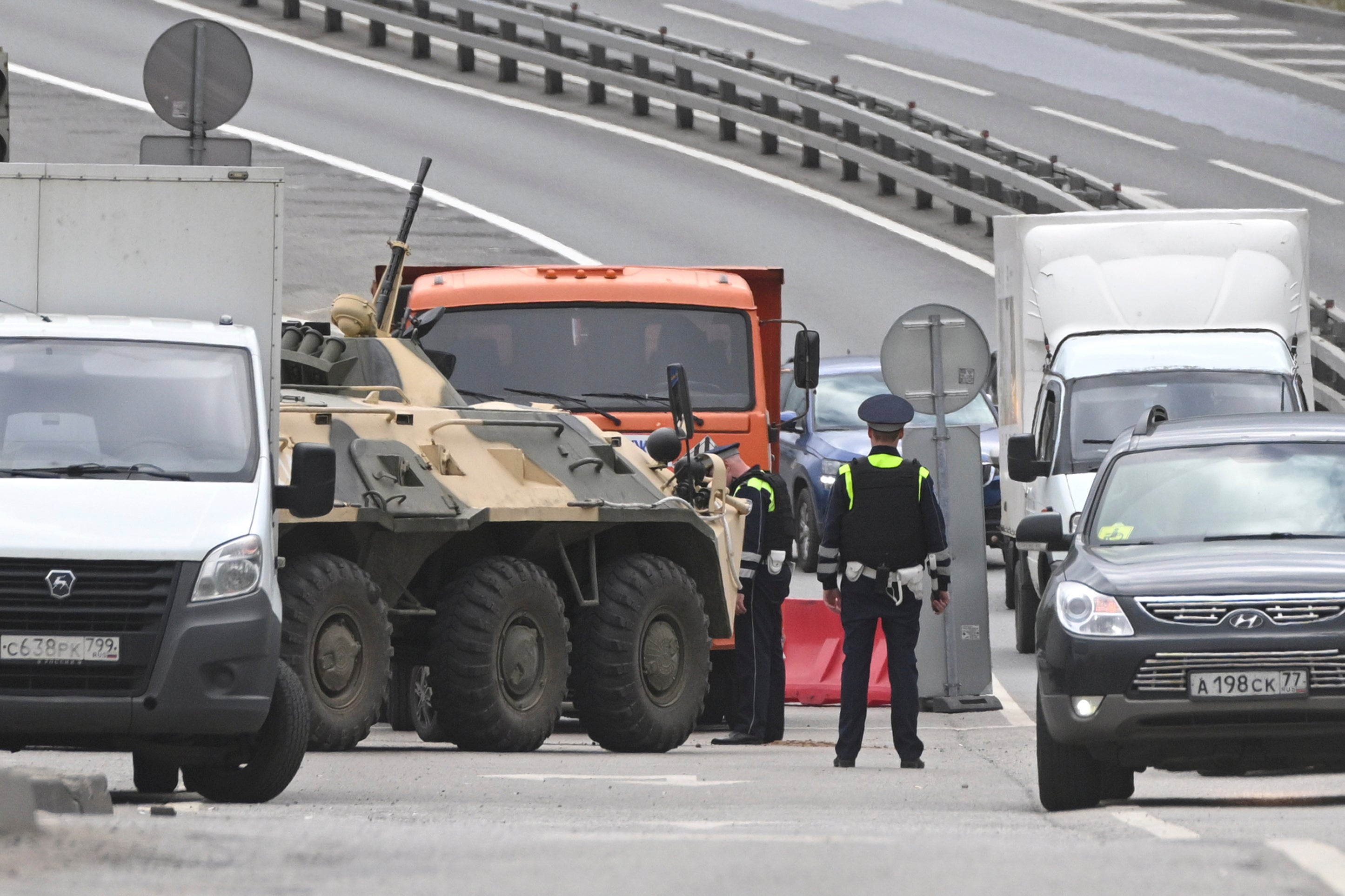 A highway into Moscow was blocked by police