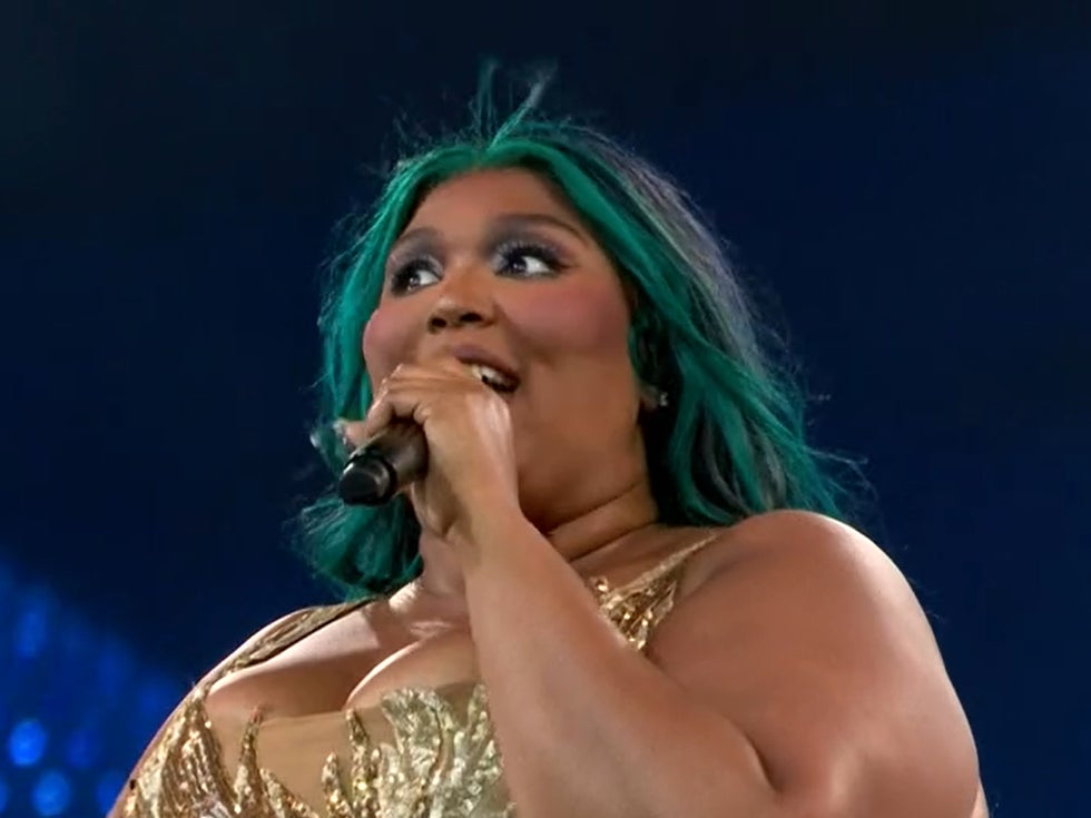 Lizzo on stage at Glastonbury 2023