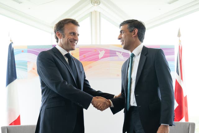 Prime Minister Rishi Sunak is to stay in close contact with Emmanuel Macron and other leaders (Stefan Rousseau/PA)