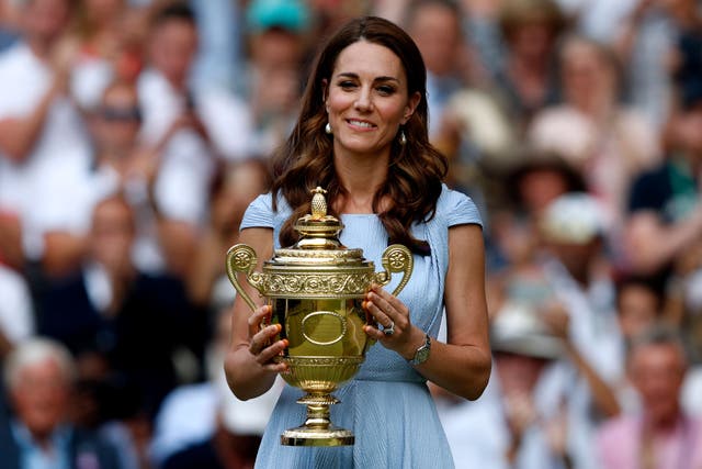 The Princess of Wales with the Wimbledon men’s singles trophy in 2019 (PA)