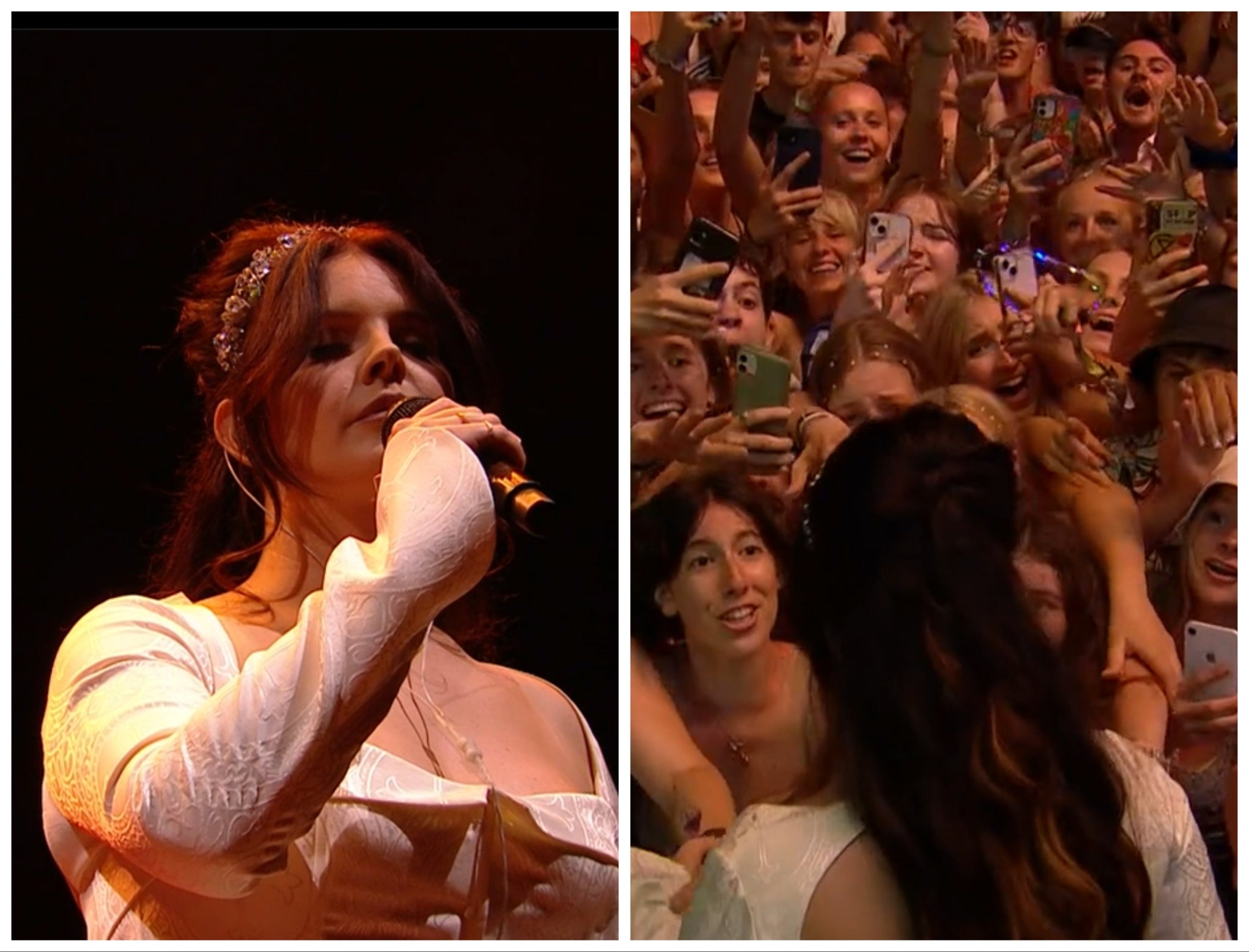 Lana Del Rey went down to the barriers to apologise to her fans after her set was cut short by Glastonbury organisers