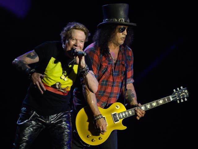 <p>Axl Rose and Slash of Guns N’ Roses perform on the Pyramid Stage </p>