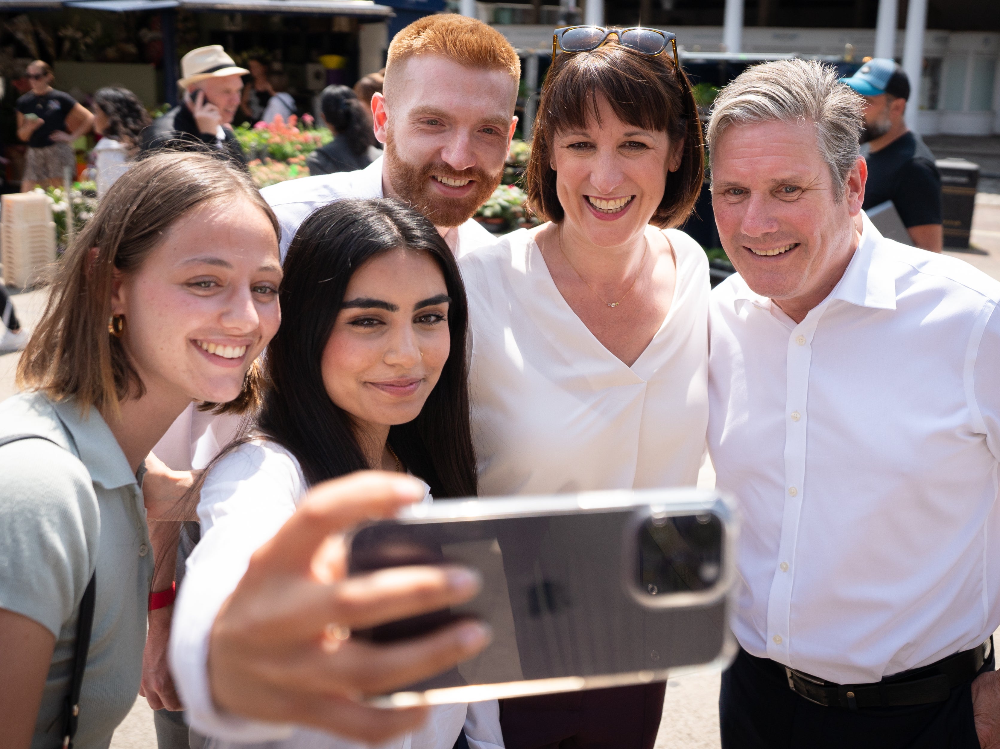 Keir Starmer and shadow chancellor Rachel Reeves campaigning in Uxbridge with Danny Beales