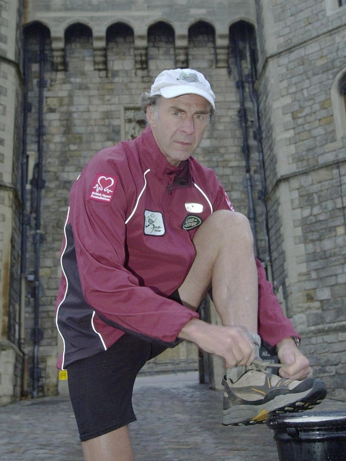 Sir Ranulph Fiennes at Windsor Castle prepares to start the fifth leg of his global marathon challenge in 2003