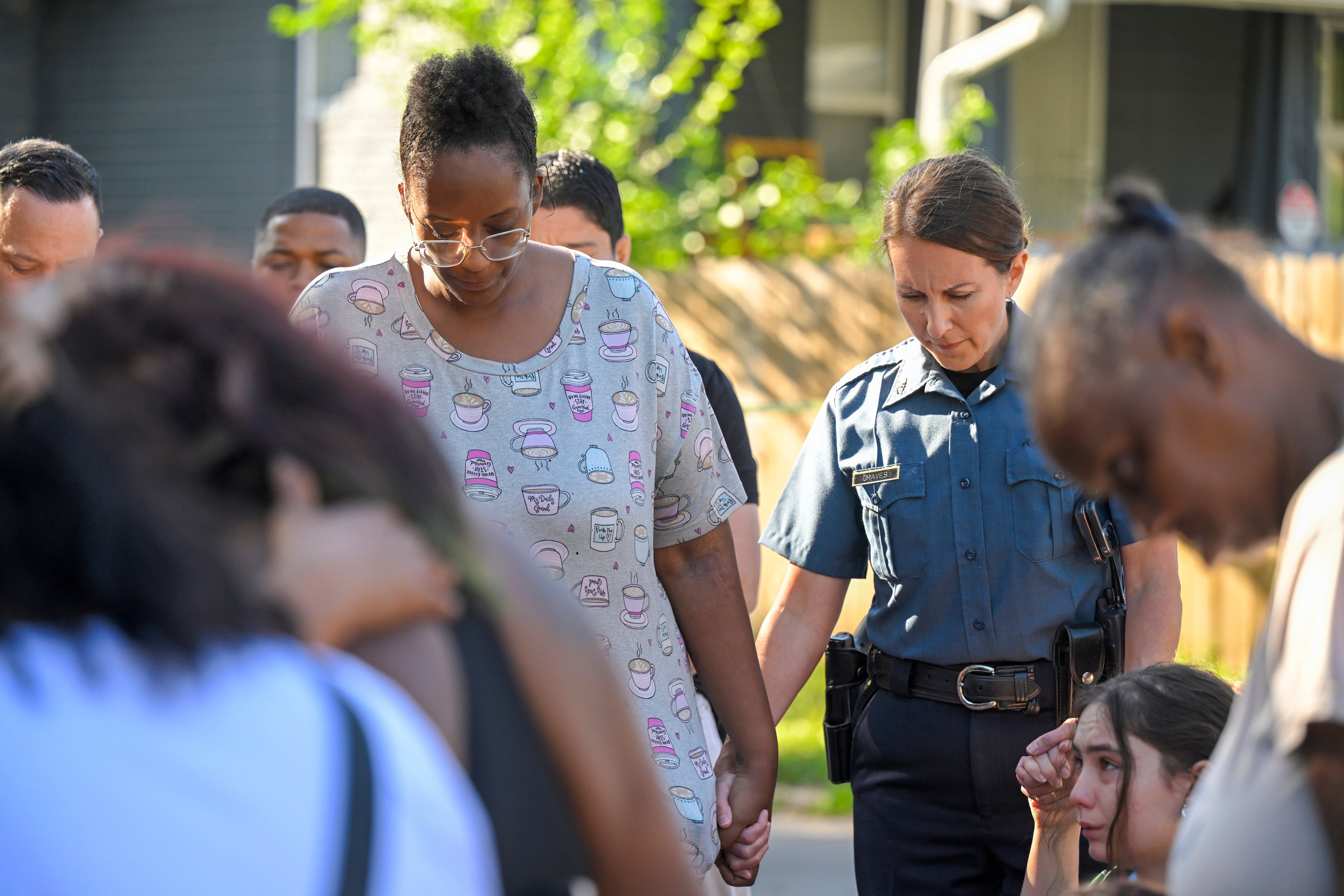 Kansas City Police Department chief Stavey Graves visits the scene of a mass shooting that left three people dead and injured five others on 25 June