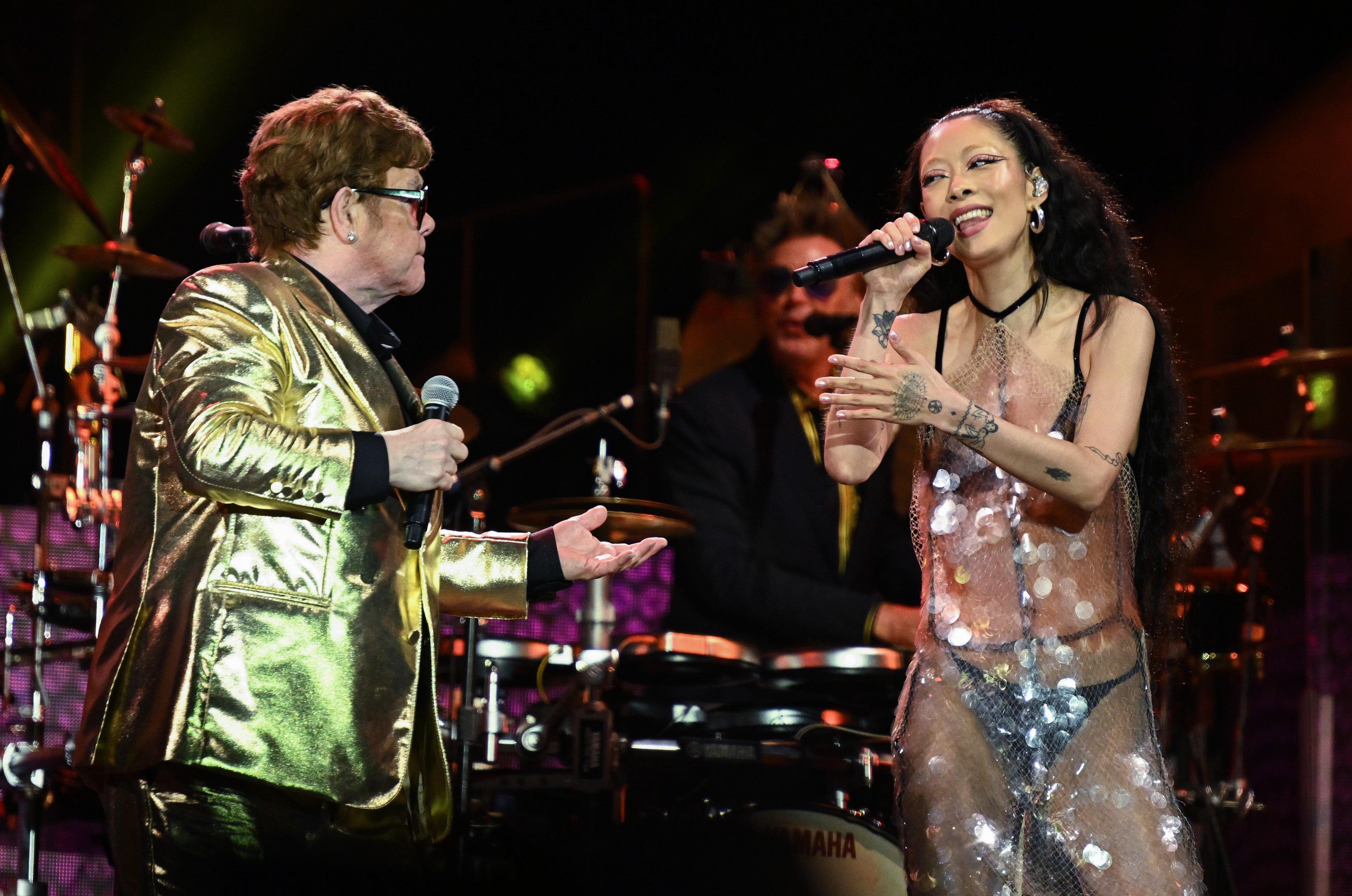 Elton John brings out Rina Sawayama for ‘Don’t Go Breaking My Heart’