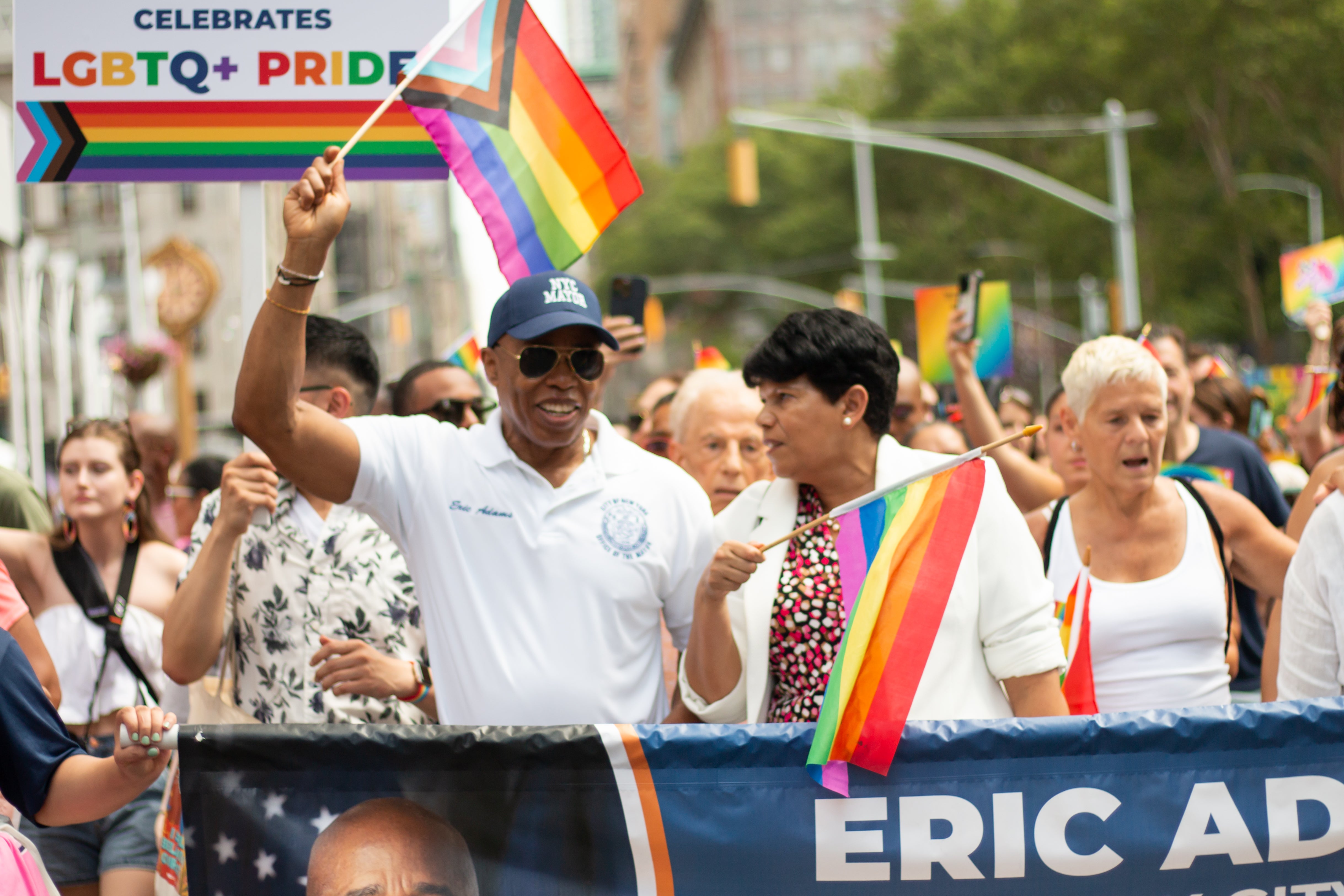 Adams marches at New York City Pride on 25 June