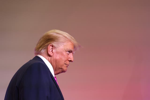 <p>Donald Trump at the Oakland County Republican Party's Lincoln Day dinner</p>