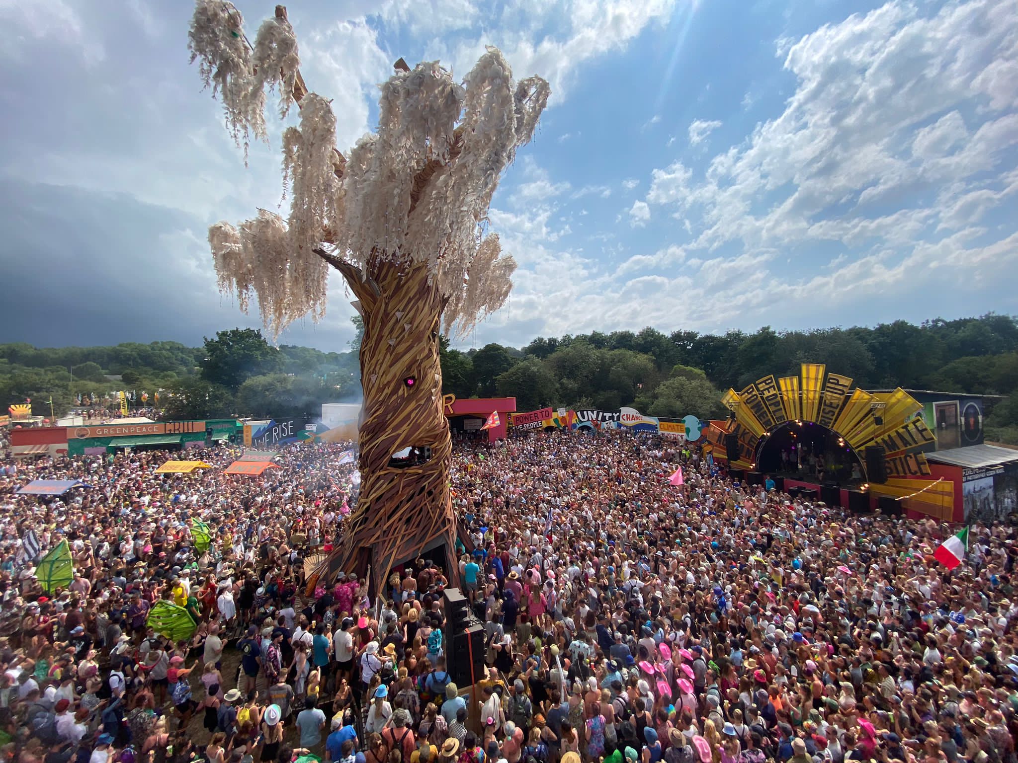 Fatboy Slim performs at the Rave Tree in Glastonbury’s Greenpeace Field, 2023