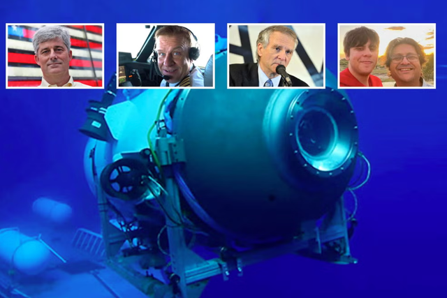 <p>From left to right: Stockton Rush, Hamish Harding, Paul-Henri Nargeolet and Shahzada and Suleman Dawood. The Titan submersible</p>