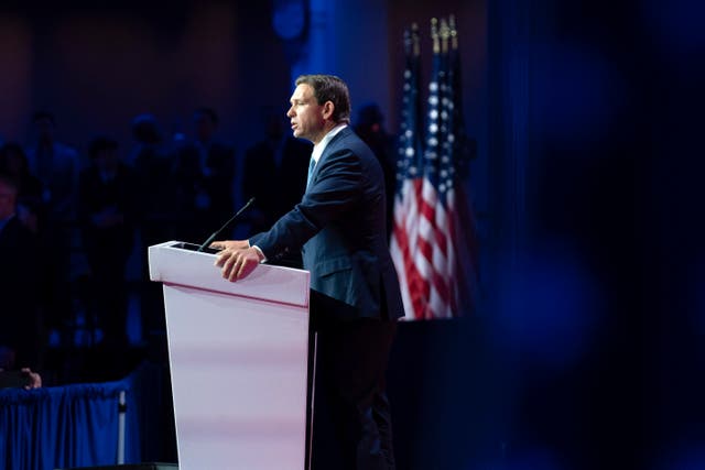 <p>Gov Ron DeSantis of Florida speaks during the Faith and Freedom Coalition Policy Conference </p>