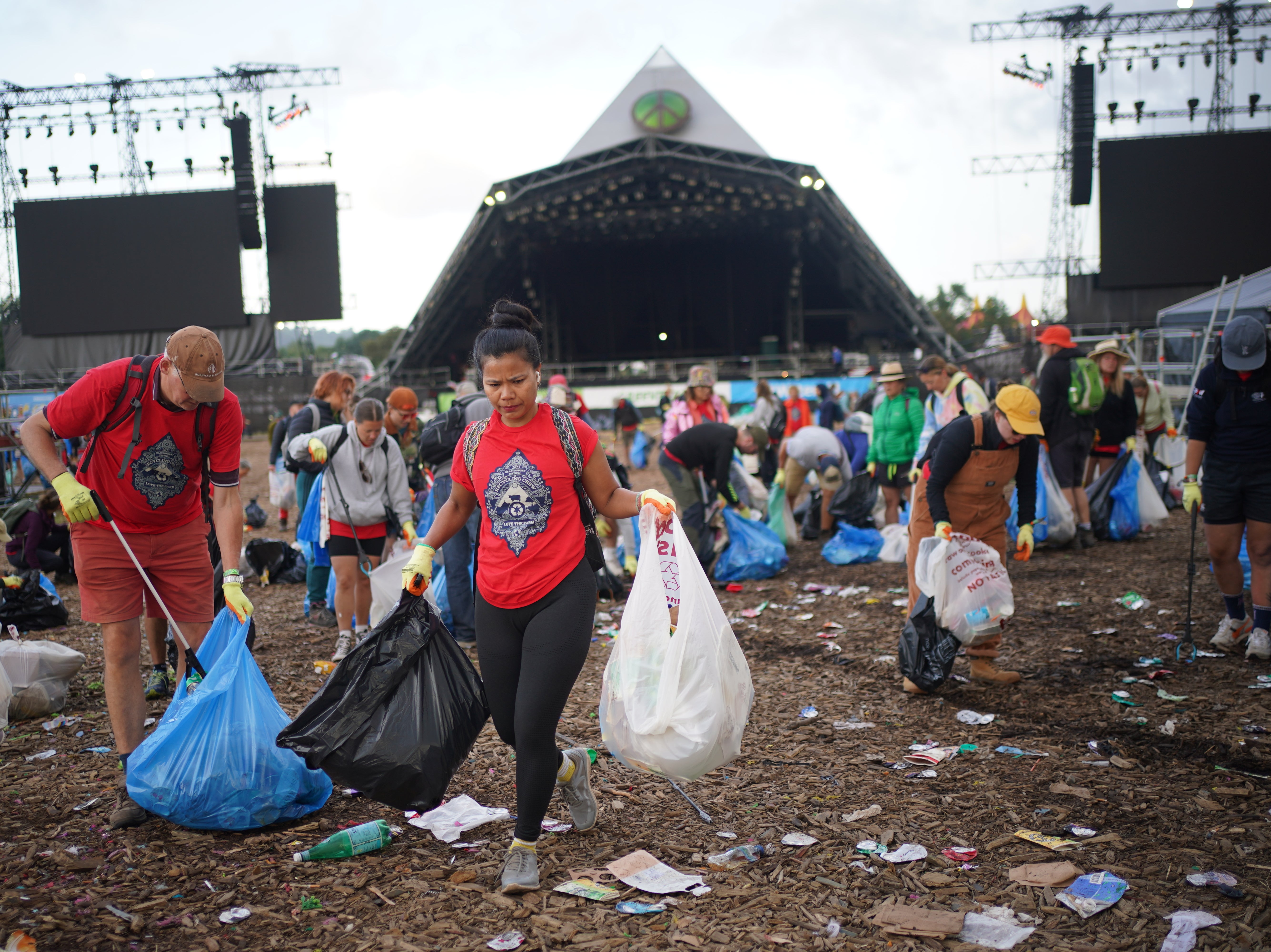 The Glastonbury 2023 site clean-up operation in progress