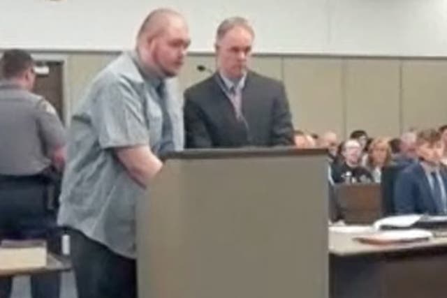 <p>Anderson Lee Aldrich, left, the individual who carried out a mass shooting at Club Q in Colorado Springs, Colorado, entering a guilty plea on 53 charges – including five for first-degree murder — brought against him</p>