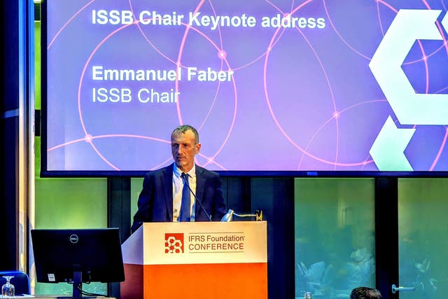 International Sustainability Standards Board chair Emmanuel Faber said the UK has been instrumental in paving the way for sustainability reporting for investors (The IFRS Foundation/PA)
