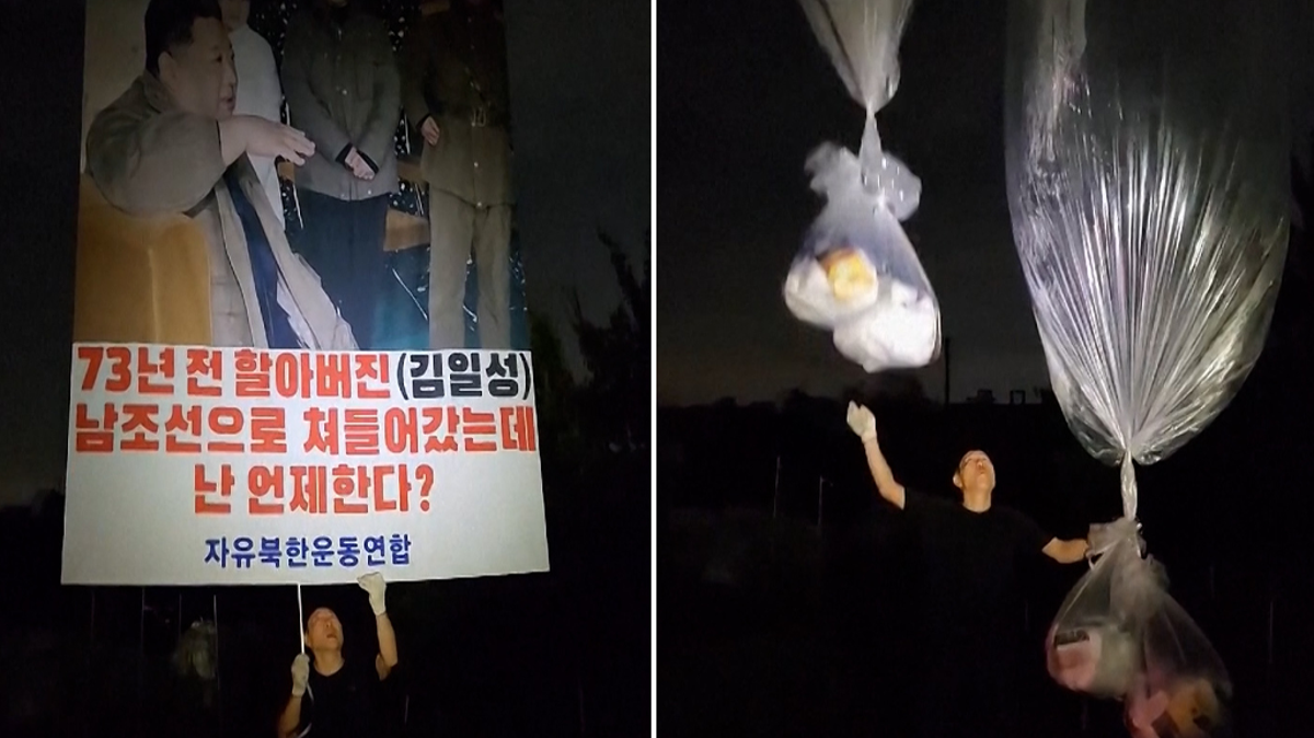 Watch: North Korea defector launches anti-Pyongyang propaganda leaflets and Covid medical supplies from across border