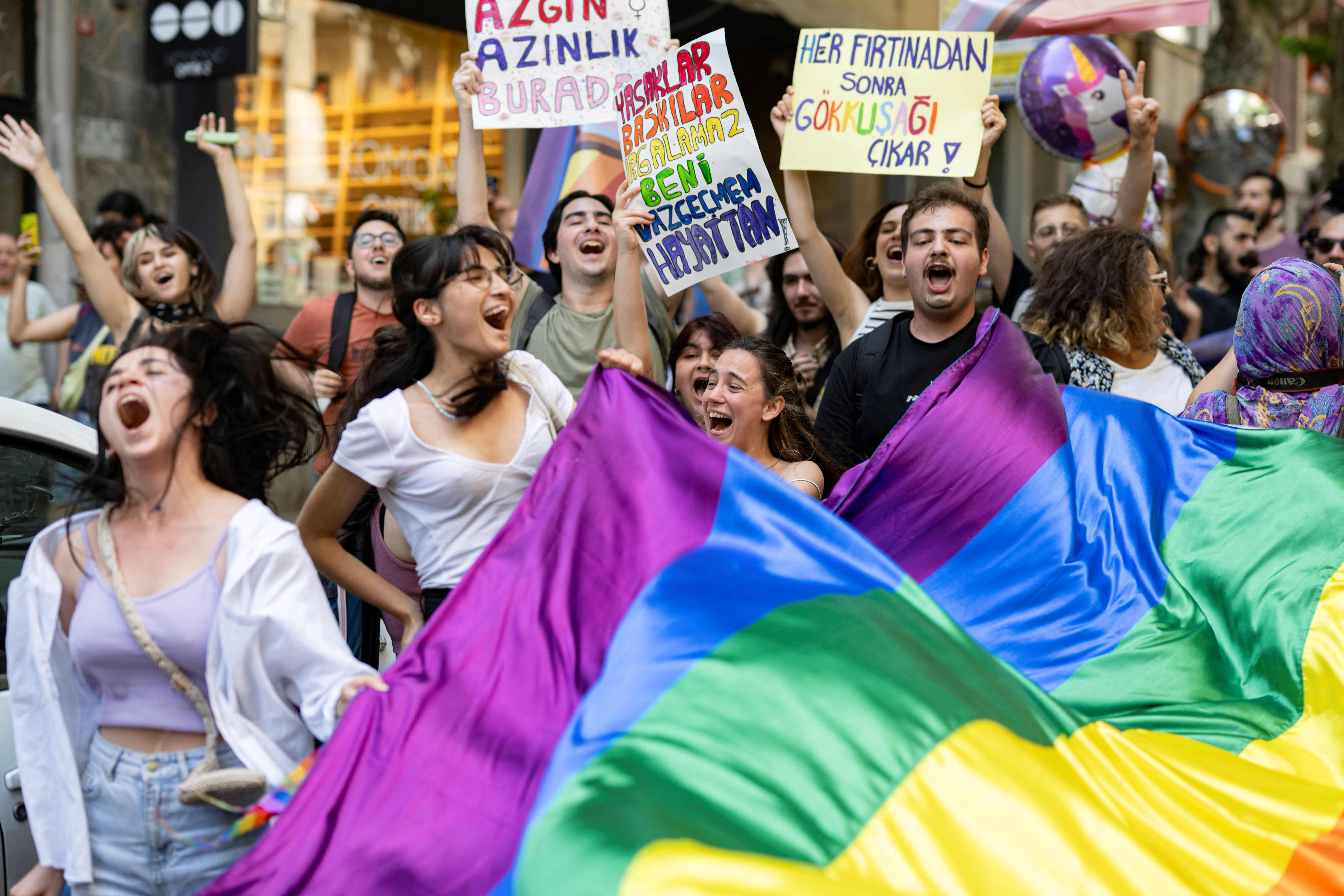 The unauthorised Pride march in Istanbul on Sunday before police swooped in to make arrests
