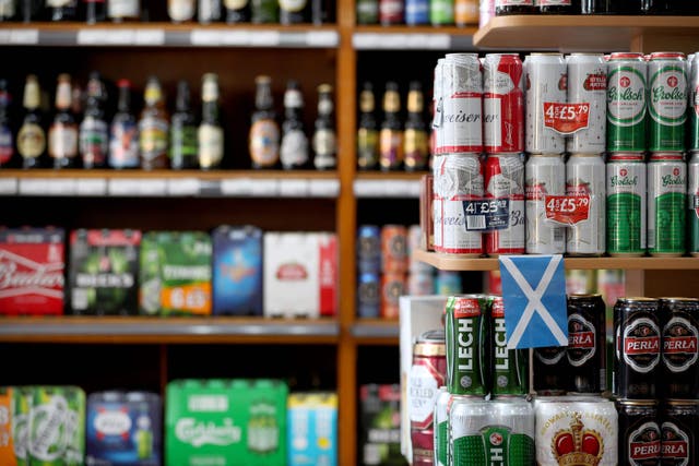 A 50p minimum charge of each unit of alcohol has had a ‘positive impact’, according to Public Health Scotland (Jane Barlow/PA)