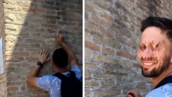 The moment the incident at the ancient Colosseum in Italy was caught on camera