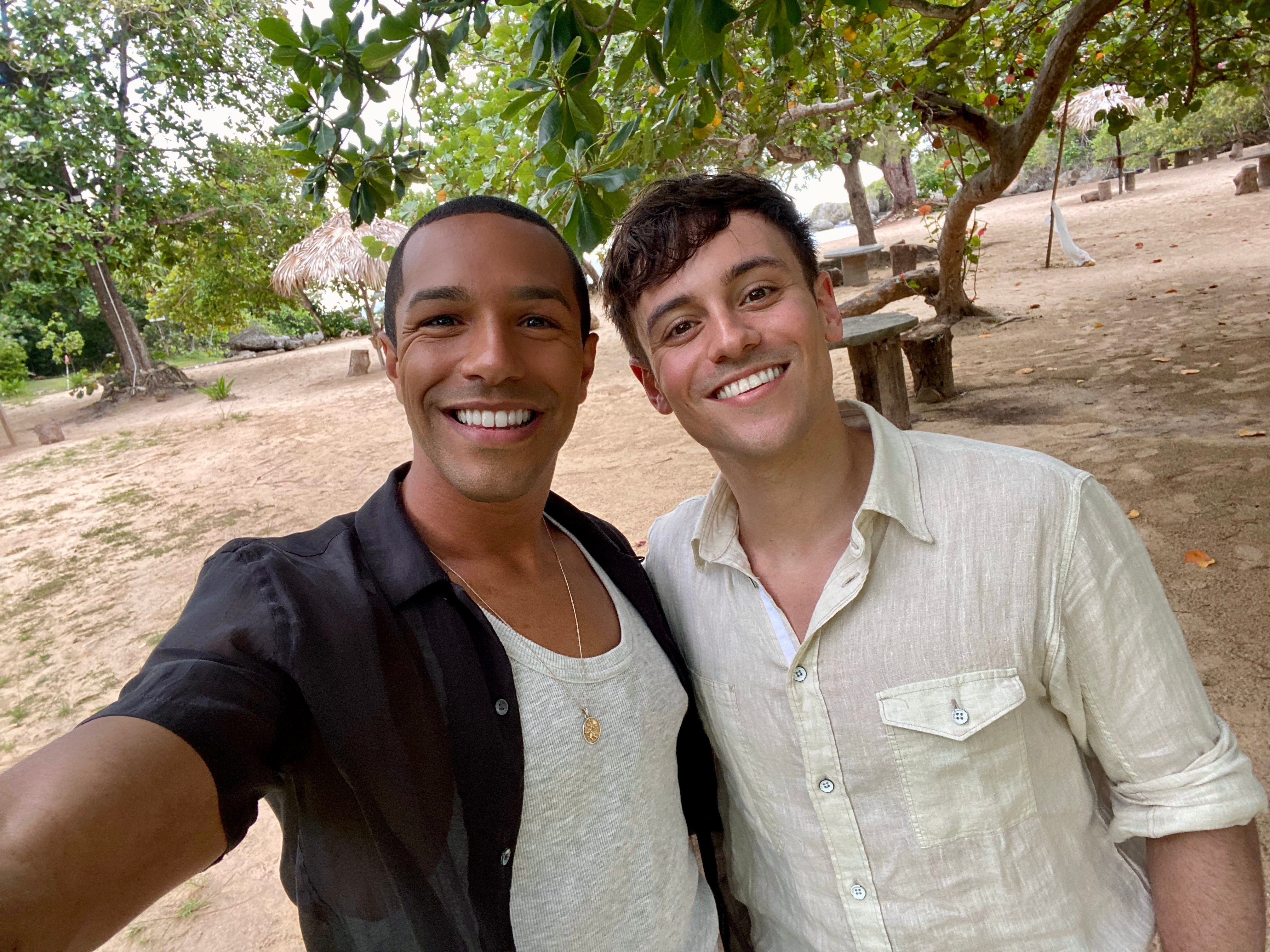 Gunning and Tom Daley on the secluded beach they filmed on for Daley’s 2022 documentary