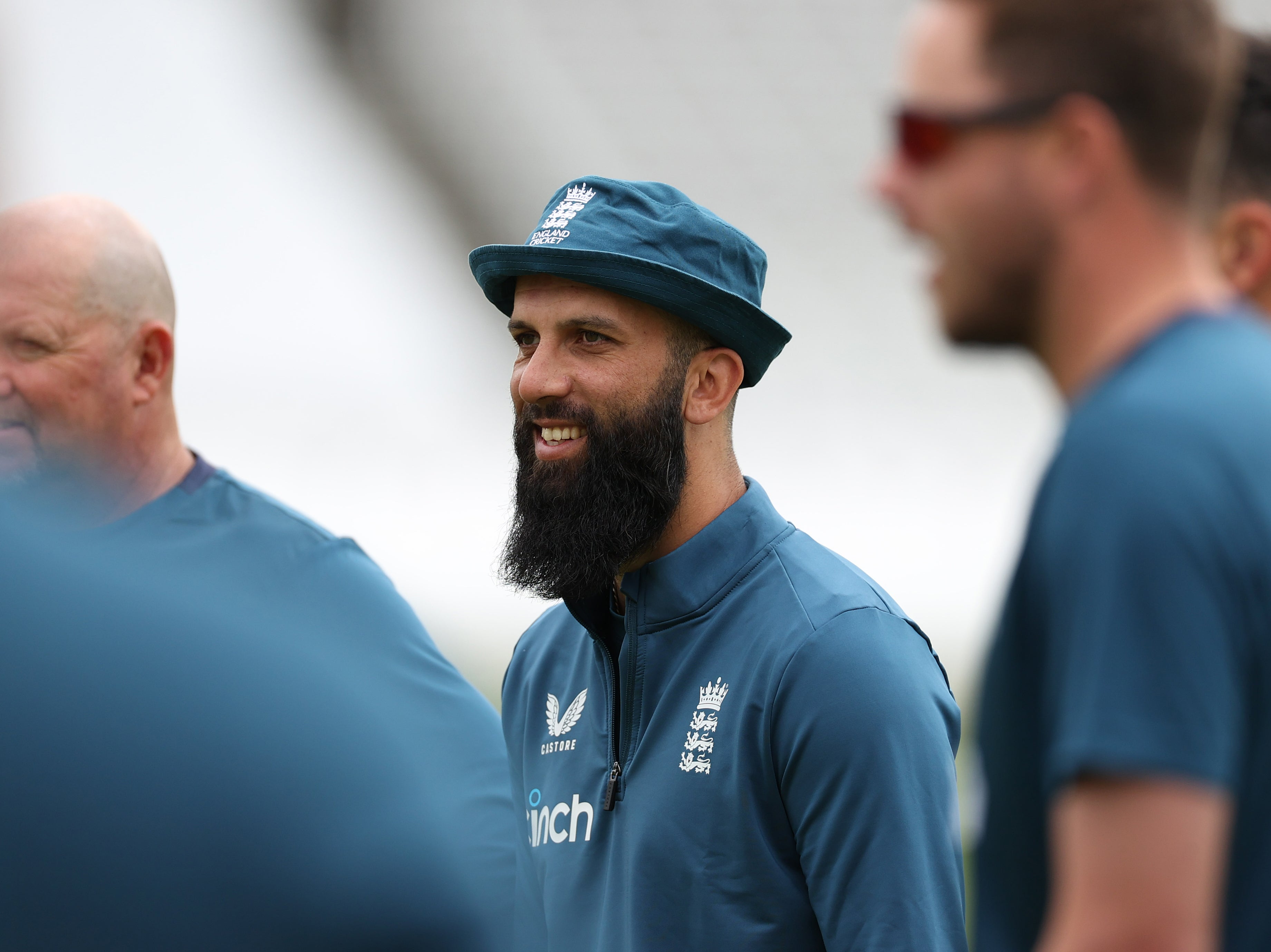 Moeen Ali of England looks on during an England Training Session at Lord's Cricket Ground
