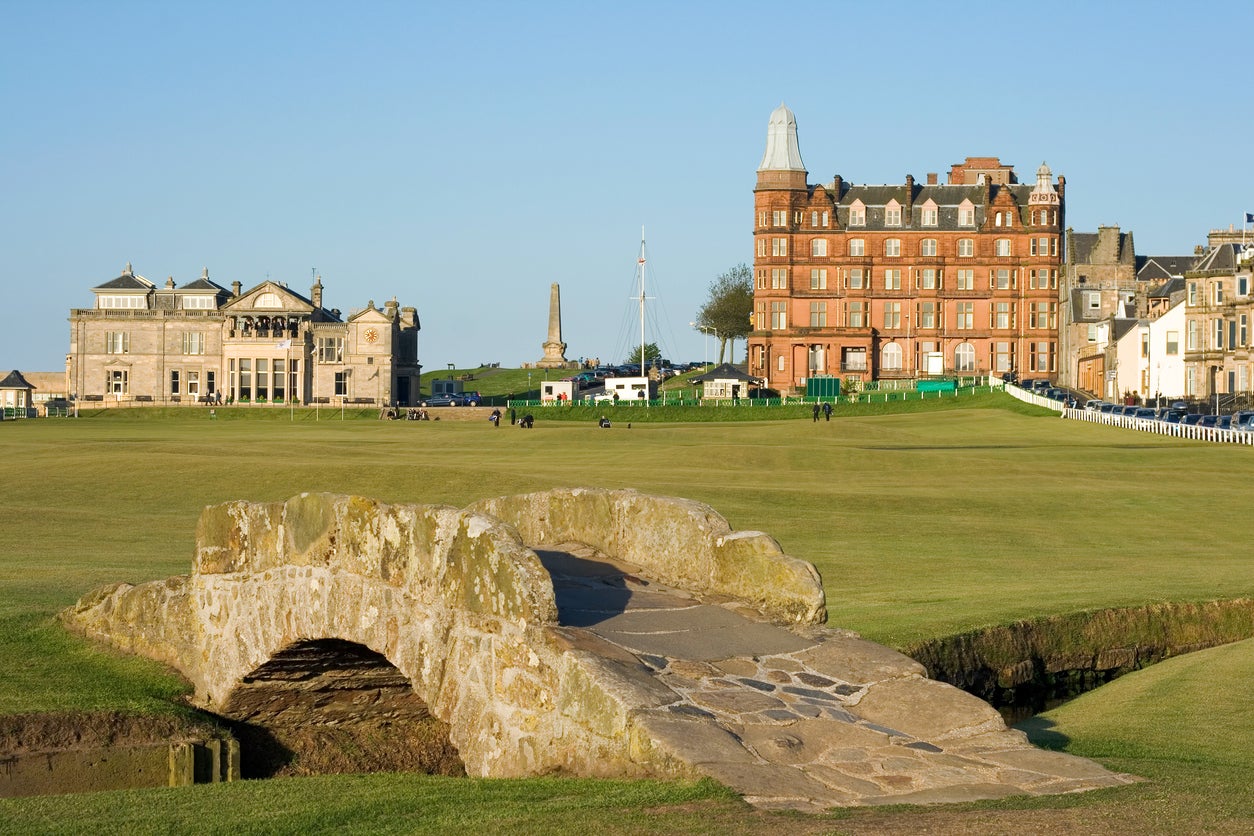 The famous Swilcan Bridge, with the clubhouse in the background