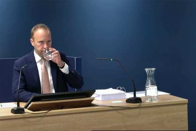 <p>Former health secretary Matt Hancock giving evidence to the Covid inquiry at Dorland House in London on Tuesday </p>