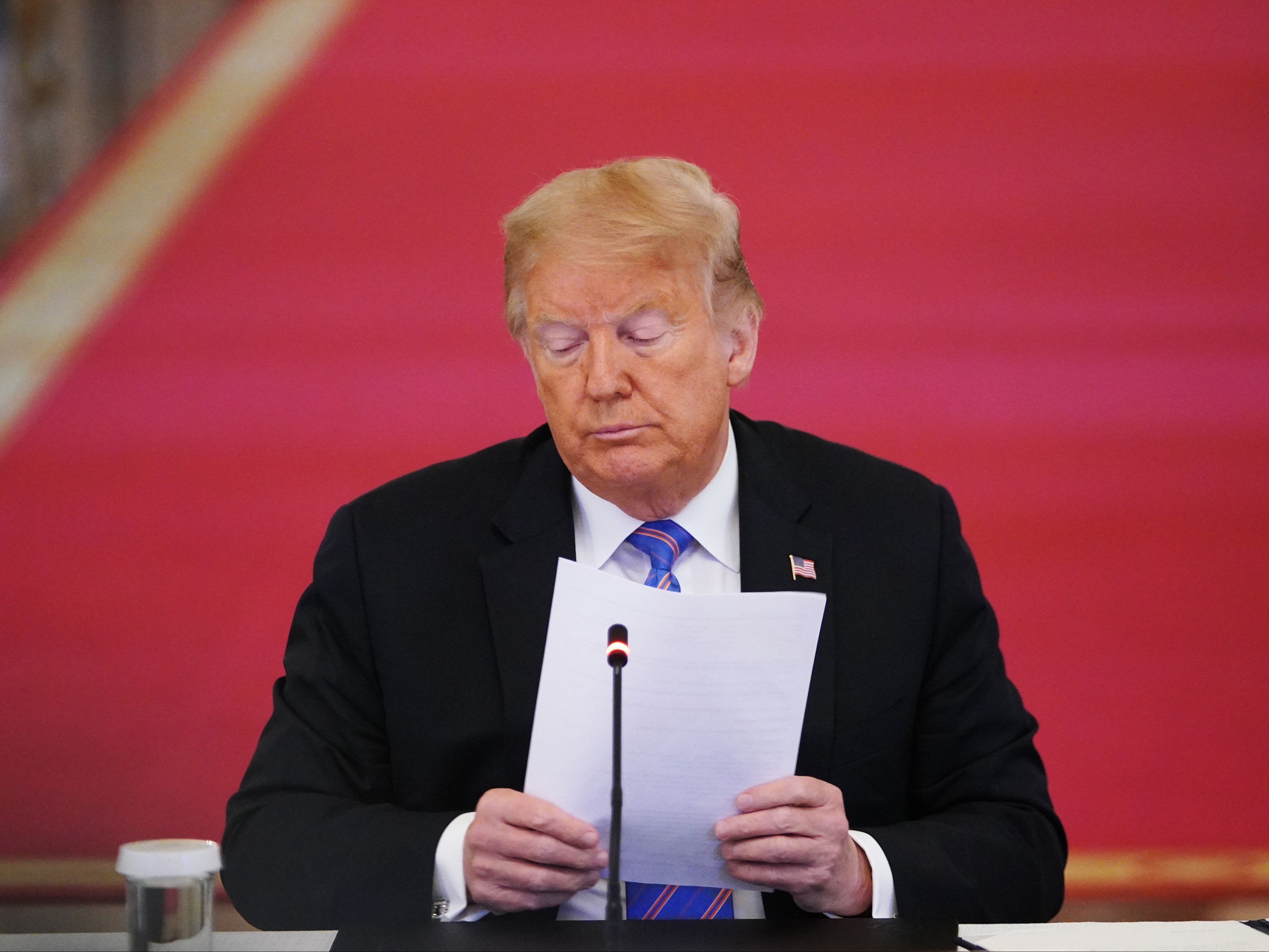 <p>Donald Trump in the East Room of the White House in 2020</p>