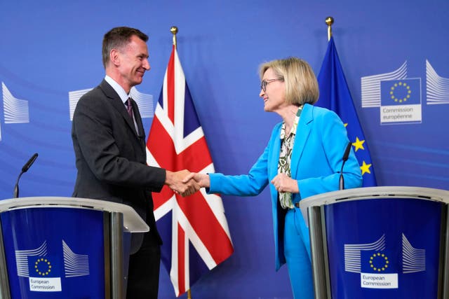 <p>Jeremy Hunt with Mairead McGuinness in Brussels</p>