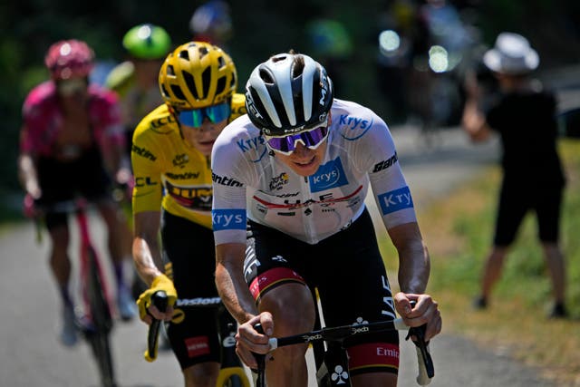 <p>Jonas Vingegaard, behind, and Tadej Pogacar are the outstanding favourites to win the Tour de France </p>