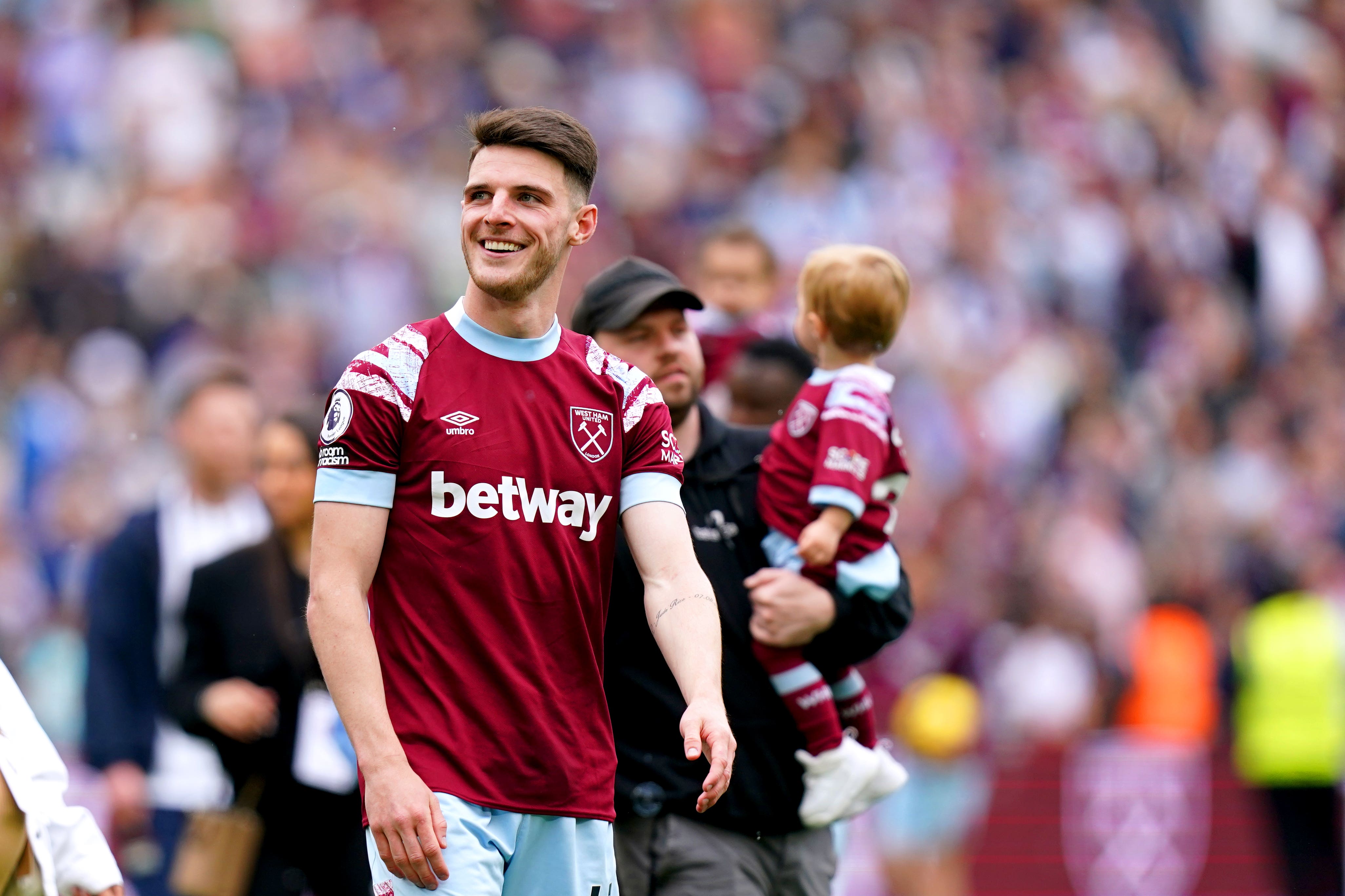 West Ham have received bids from Arsenal and Manchester City for their captain Declan Rice (John Walton, PA)