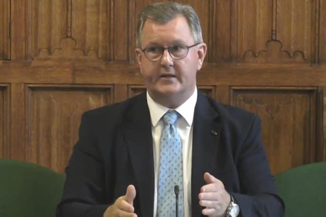 DUP leader Sir Jeffrey Donaldson giving evidence to the Northern Ireland Affairs Select Committee (House of Commons/PA)