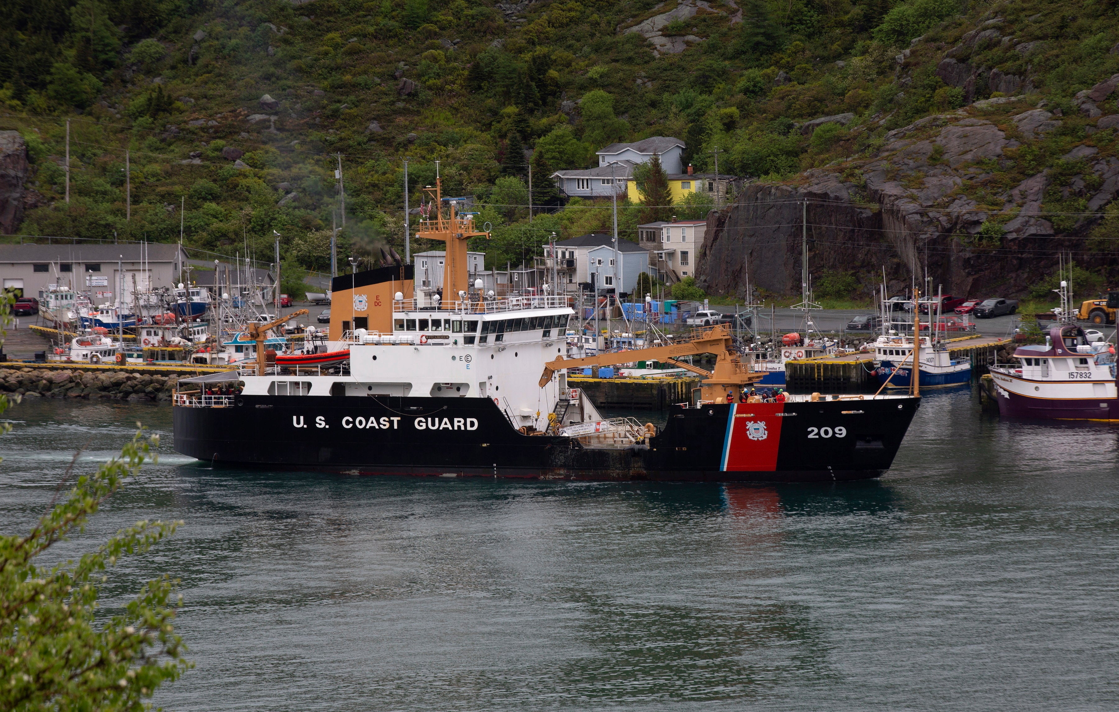 A U.S. Coast Guard ship arrives in the harbor of St. John's, Newfoundland, on Wednesday, June 28, 2023