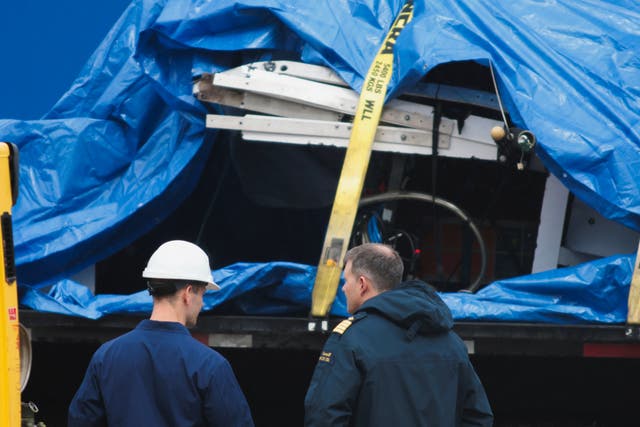 <p>A view of the Horizon Arctic ship, as salvaged pieces of the Titan submersible from OceanGate Expeditions are returned, in St. John’s harbour, Newfoundland, Canada 28 June 2023</p>