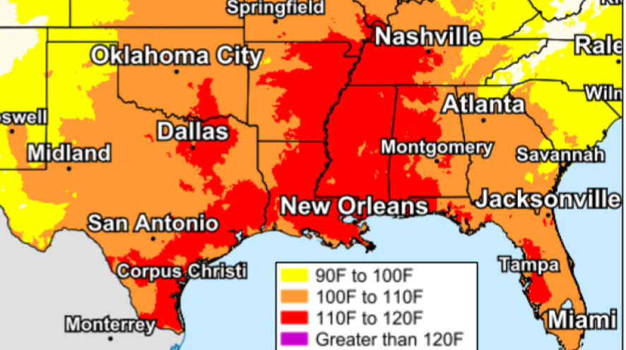 <p>Dangerously-high temperatures are expected to linger across the US south into the Fourth of July holiday weekend</p>