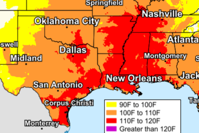 <p>Dangerously-high temperatures are expected to linger across the US south into the Fourth of July holiday weekend</p>
