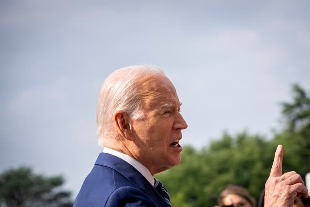 <p>Joe Biden speaks to members of the press corps on the White House lawn </p>