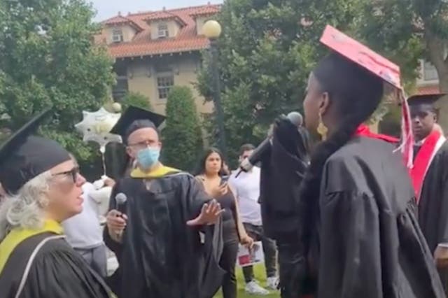 <p>Graduate said incident was spurred by racist grad ceremony MC</p>