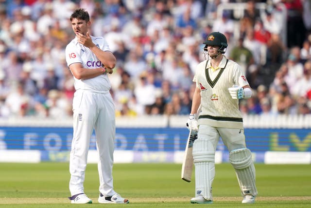 England’s Josh Tongue reacts to an unfavourable umpire’s call during day one of the second Ashes Test (Mike Egerton/PA)