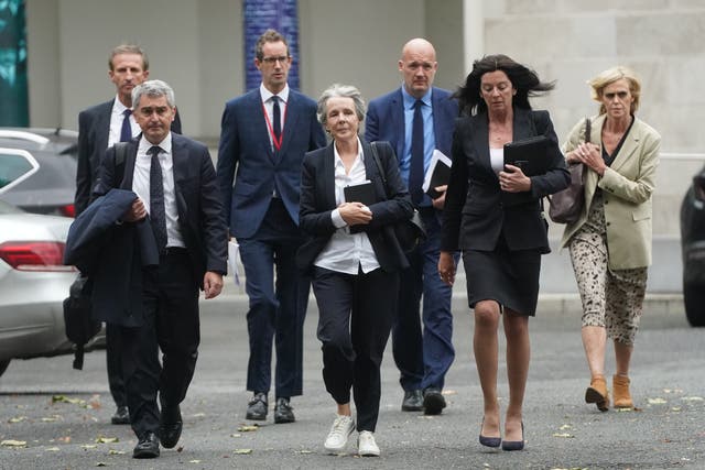 Members of the RTE executive and board leave after attending the Oireachtas media committee (Brian Lawless/PA)