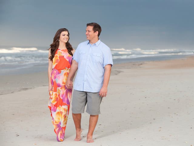 <p>Ron DeSantis and his wife Casey DeSantis on a Florida beach in 2015</p>