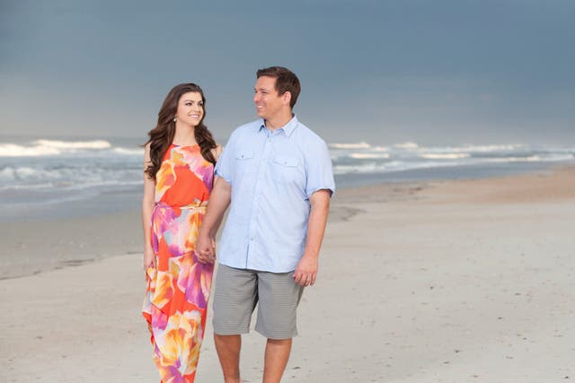 <p>Ron DeSantis and his wife Casey DeSantis on a Florida beach in 2015</p>