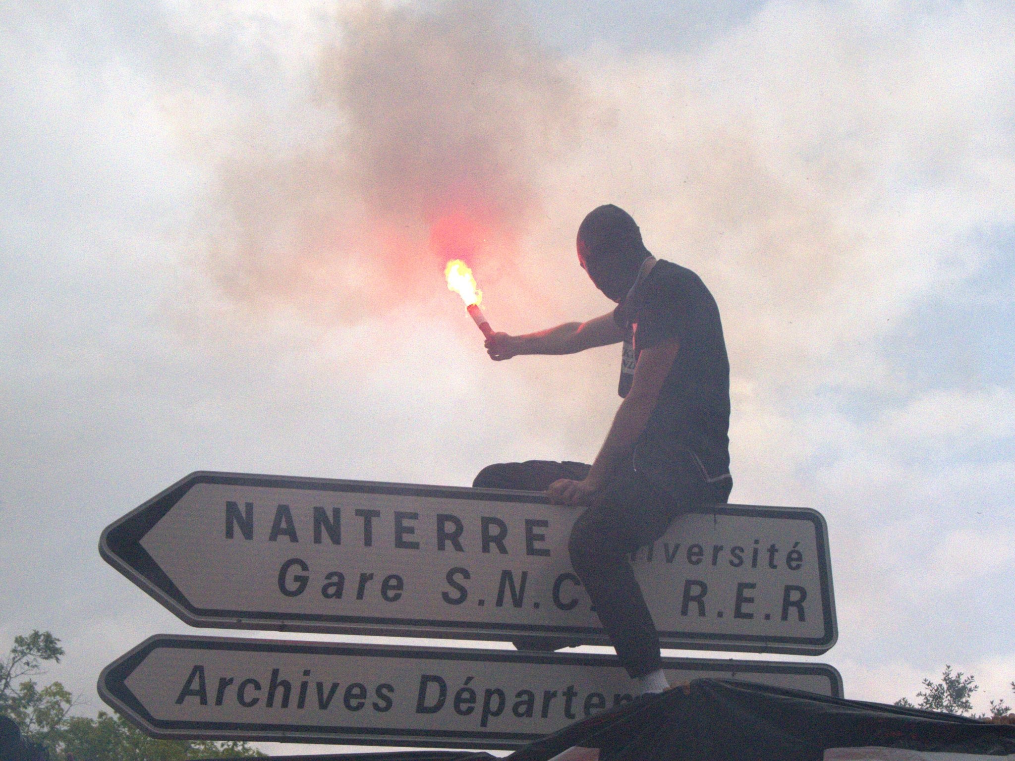 A protester in Nanterre