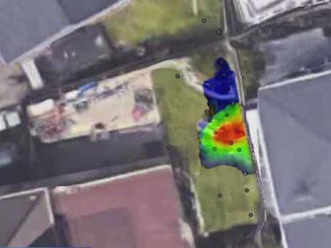 Heat map of soil tests carried out by engineers looking for remains of Kristin Smart